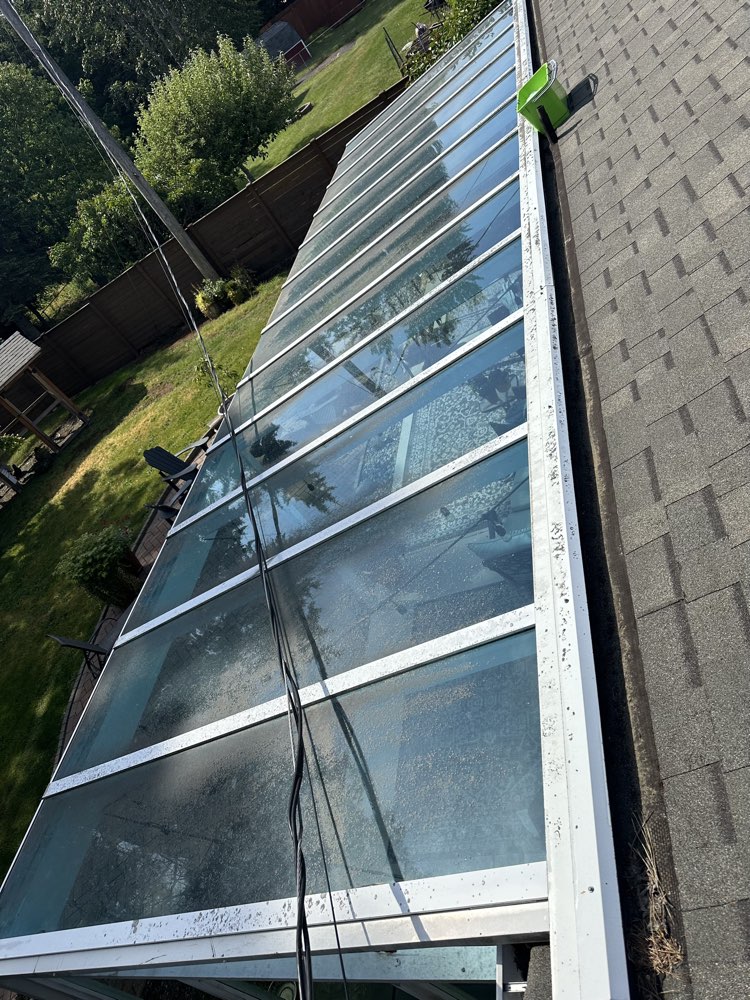 Windows and awning before cleaning